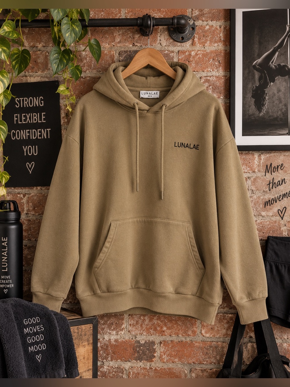 Lunalae Basic Oversized Hoodie Khaki 100% Cotton Polewear AUS M